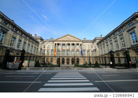 冬空とベルギーの国会議事堂を横断歩道越しに眺める(ベルギー ブリュッセル) 冬空とベルギーの国会議事堂を横断歩道越しに眺める(ベルギー ブリュッセル) 110666941