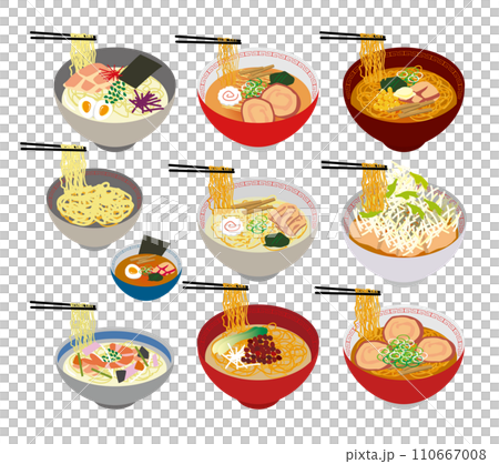 ラーメンの種類メニューイラストセット 110667008