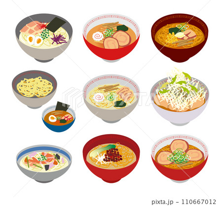 ラーメンの種類メニューイラストセット 110667012