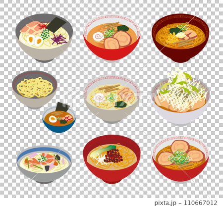 ラーメンの種類メニューイラストセット 110667012