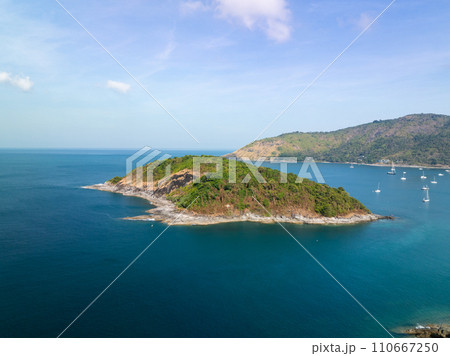 Tropical sea beach landscape blue sky white clouds background,Summer sea landscape background 110667250
