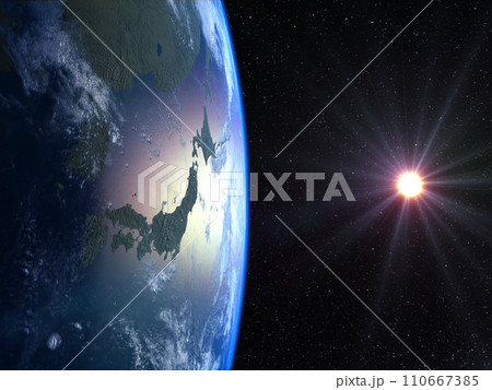 地球 日本 JAPAN 宇宙 CG 背景 太陽 サンライズ 地球 日本 JAPAN 宇宙 CG 背景 太陽 サンライズ 110667385