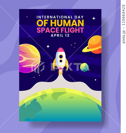Human Space Flight Vertical Poster Flat Cartoon Hand Drawn Templates Background Illustration 110668428