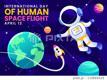 Human Space Flight Social Media Background Flat Cartoon Hand Drawn Templates Illustration 110668429