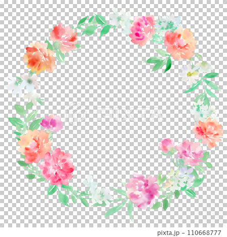 水彩で描いたカーネーションのリースイラスト 110668777