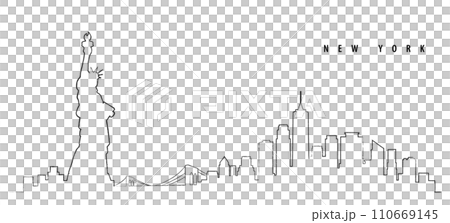 アメリカ、ニューヨークの街並みの風景による背景素材　線画 110669145