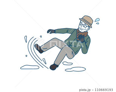 雪で滑って転ぶ老人　年配の男性 110669193