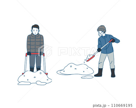 除雪、雪かきをする男性のイラスト 110669195