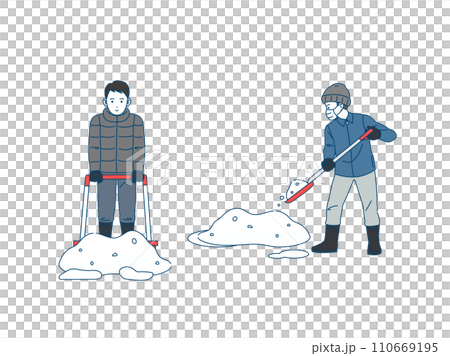除雪、雪かきをする男性のイラスト 110669195