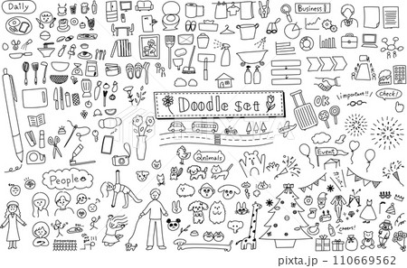 たっぷり手描きの線画素材セット2 110669562