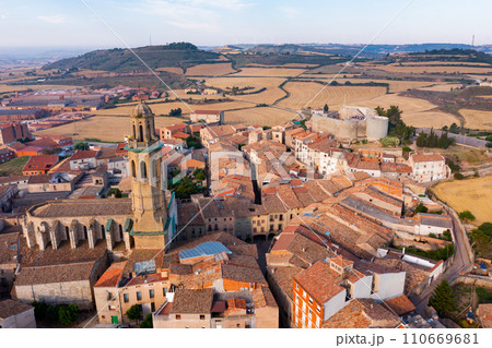 View from drone of spanish city Calaf View from drone of spanish city Calaf 110669681