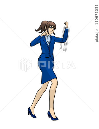 ビジネスウーマンのアッパーカット - スーツ姿の女性が左アッパーカットを繰り出す瞬間のイラスト ビジネスウーマンのアッパーカット - スーツ姿の女性が左アッパーカットを繰り出す瞬間のイラスト 110671051