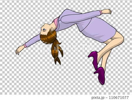 Businesswoman High Jump - An illustration of a scene where a woman in a lavender suit jumps high Businesswoman High Jump - An illustration of a scene where a woman in a lavender suit jumps high 110671077