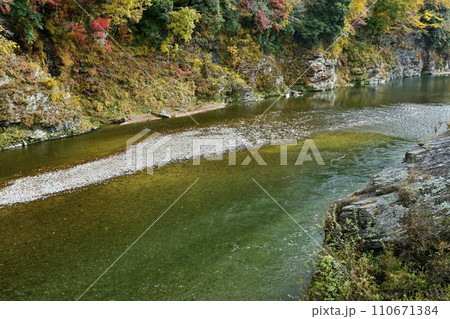 紅葉する長瀞岩畳と渓谷 110671384