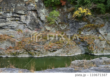 紅葉する長瀞岩畳と渓谷 110671387