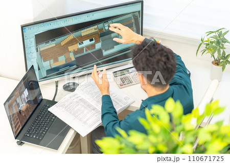 三次元CAD　立体的　3DCG　建築設計　住宅　内観　1人 110671725