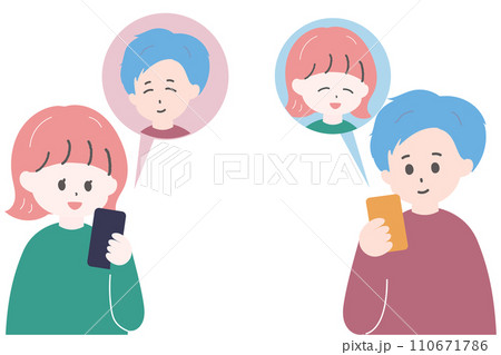 スマートフォンで連絡を取り合う男女　背景透過 110671786