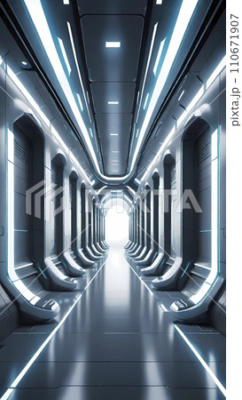 futuristic modern corridor interior design concept illustration 110671907