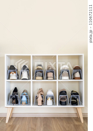Shoes contemporary storage at home cupboard with shelves cozy room with potted plant interior 110672111