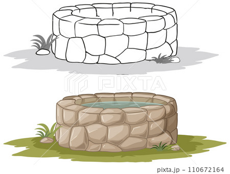 Stone Well Before and After Illustration 110672164