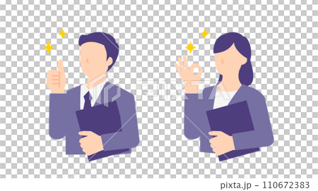 Illustration of a business person holding a binder and giving an okay sign to a customer 110672383