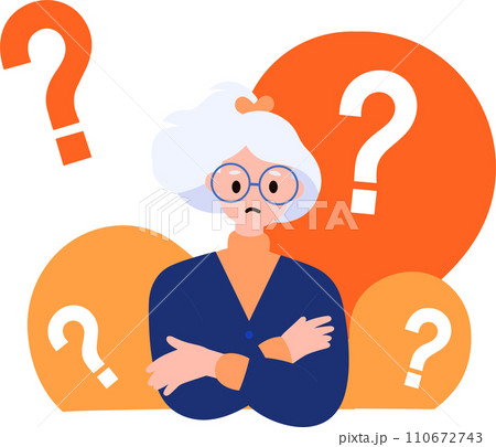 an old woman with suspicious expression in flat style isolated on background an old woman with suspicious expression in flat style isolated on background 110672743