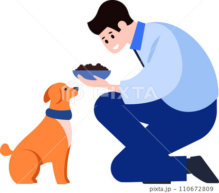 a man feeding his dog in flat style isolated on background 110672809
