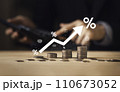 Investment in percentage with coin. income tax paid, dividends, interest rate and corporations. Businessman calculating with calculator, of return on financial research, report. 110673052