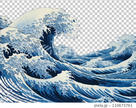大きな波　浮世絵風　イラスト 110673761