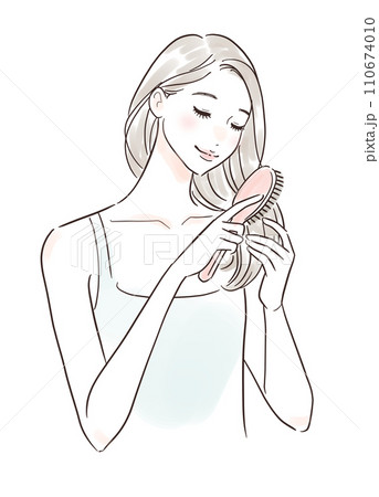 笑顔でブラッシングする女性 110674010