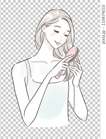 笑顔でブラッシングする女性 110674010