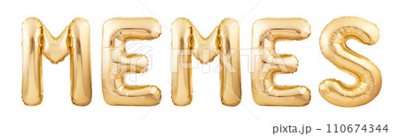MEMES word made of inflatable balloons isolated on white background MEMES word made of inflatable balloons isolated on white background 110674344
