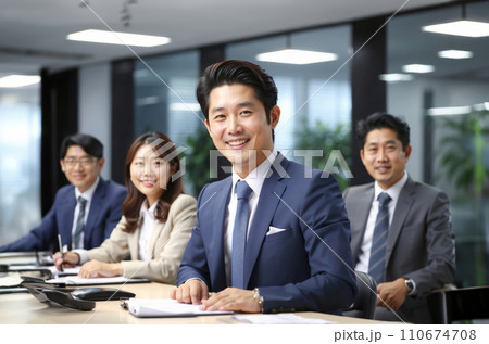 会議室で話をするビジネスマン 110674708