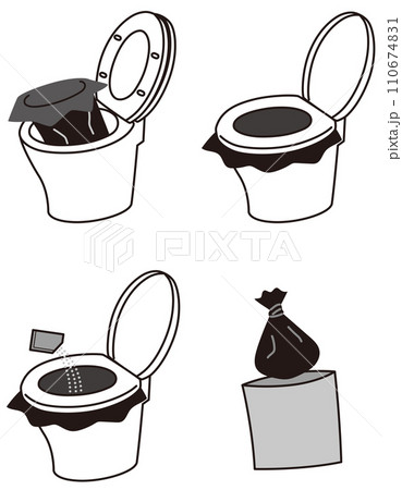 トイレ凝固剤の使用手順　防災用品 110674831