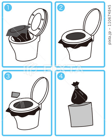 トイレ凝固剤の使用手順　防災用品 110674845