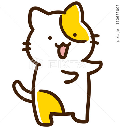右向きに前ならえするかわいいねこのキャラクターのデフォルメイラスト 110675005