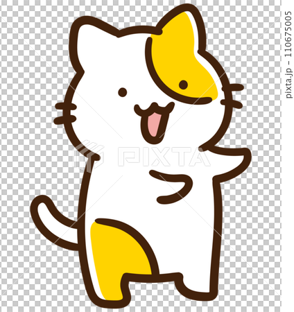 右向きに前ならえするかわいいねこのキャラクターのデフォルメイラスト 110675005