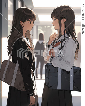 仲良しの女子高生2人のイラスト（AI生成画像） 110675127