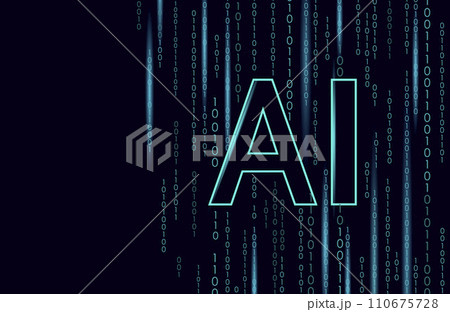 Artificial intelligence AI letters sign. Machine learning online technology concept on cloud internet big data flow binary code dark blue vector illustration 110675728