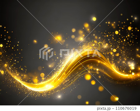 金色に輝く光の粒子の波【AI生成画像】 金色に輝く光の粒子の波【AI生成画像】 110676019