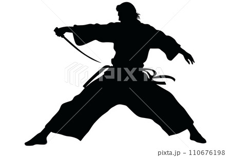 Karate fighter in kimono,aikido vector silhouette, Well known martial arts,Martial exercise 110676198