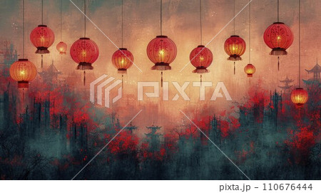 East Meets West: Vibrant Chinese New Year Design Blending Oriental and Contemporary Styles 110676444