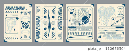 Retro futuristic aesthetic flyers set 110676504