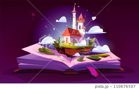 Fairytale castle on open book pages 110676507