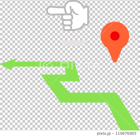 Pointing hand and current location mark, navigation Pointing hand and current location mark, navigation 110676905