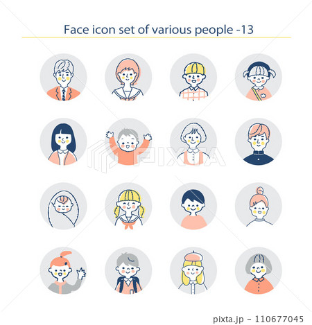 さまざまな年代の子供　アイコンセット　上半身　13 110677045