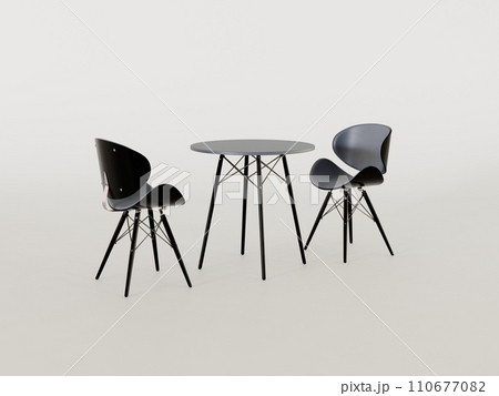 【3DCG】ホリゾント背景のアルメンリビングダイニングチェアとテーブル 110677082