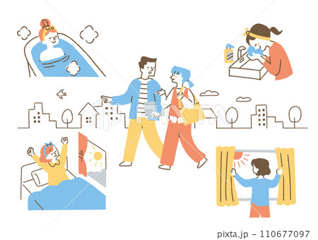 健康的な生活を送る女性のセット_色 健康的な生活を送る女性のセット_色 110677097