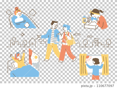 健康的な生活を送る女性のセット_色 健康的な生活を送る女性のセット_色 110677097