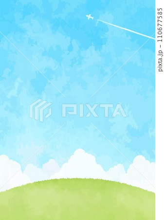 青空と野山の背景イラスト 110677585